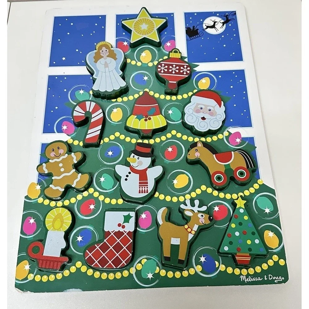 Melissa & Doug Christmas Tree Wooden Chunky Puzzle Kids 2+